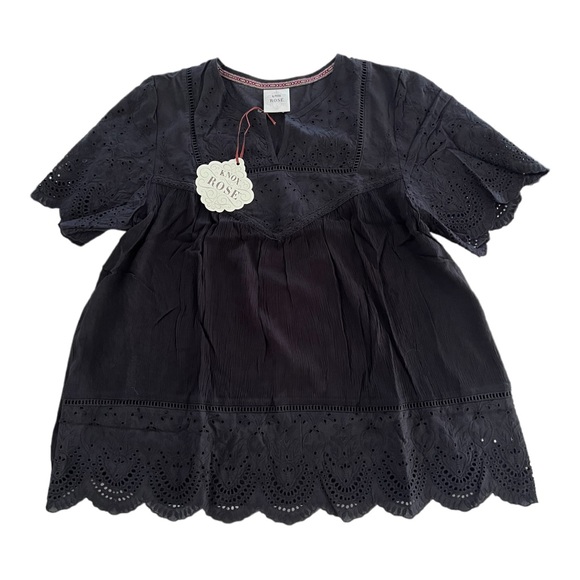 New Knox Rose top short sleeve eyelet peasant cotton black - Picture 3 of 16
